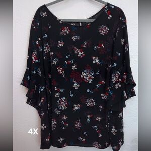 Liz Claiborne Womens sz 4X Black Floral Blouse